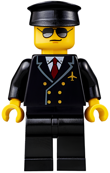 Минифигурка Lego Airport - Pilot, Black Legs, Red Tie and 6 Buttons, Black Hat, Black and Silver Sunglasses air055 U